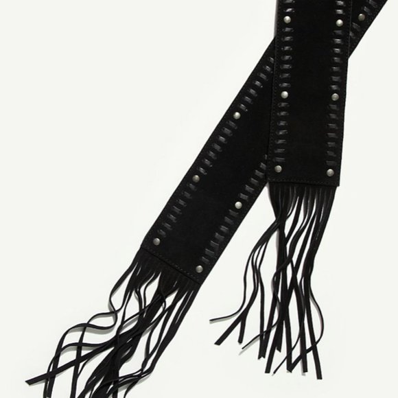 Free People Blaire Fringe Wrap Belt in Golden Raisin - Picture 3 of 5